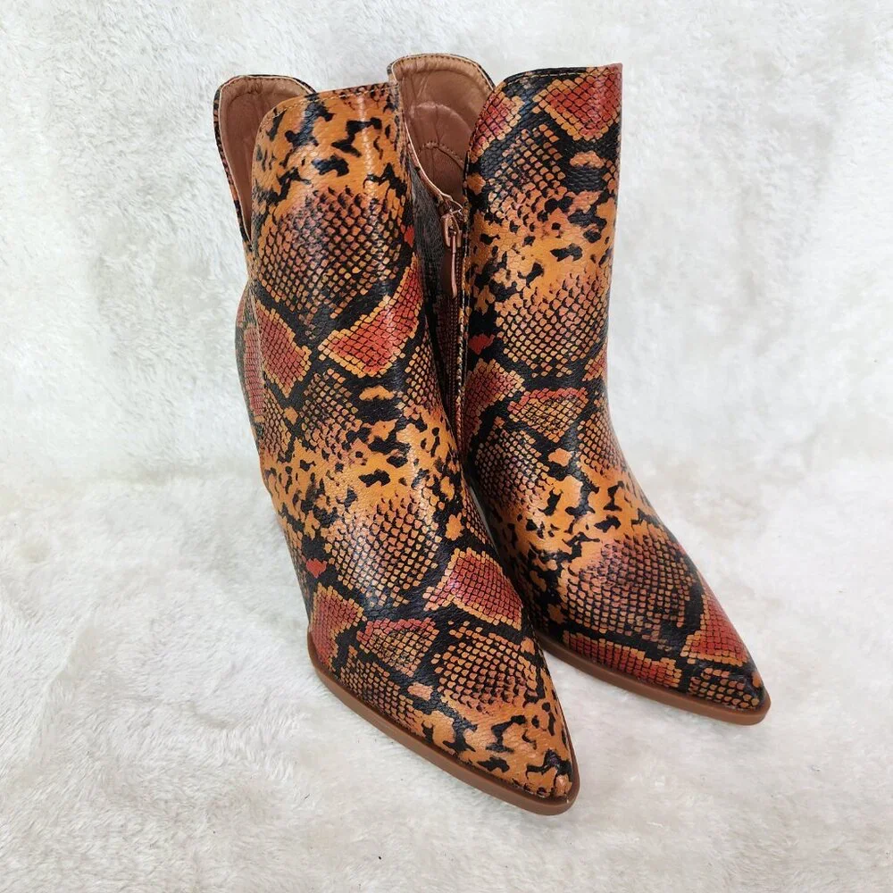 Brown Snake Print 3" Chunky Heel Ankle boots - Picture 7 of 8